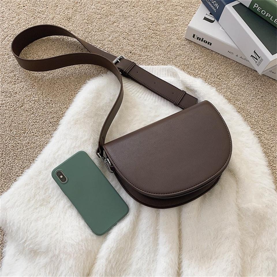 Solid Bag Retro Color Saddle High Quality Leather Shoulder Bags For Women 2024 New Simple Ladies Crossbody Bag Designer Handbags