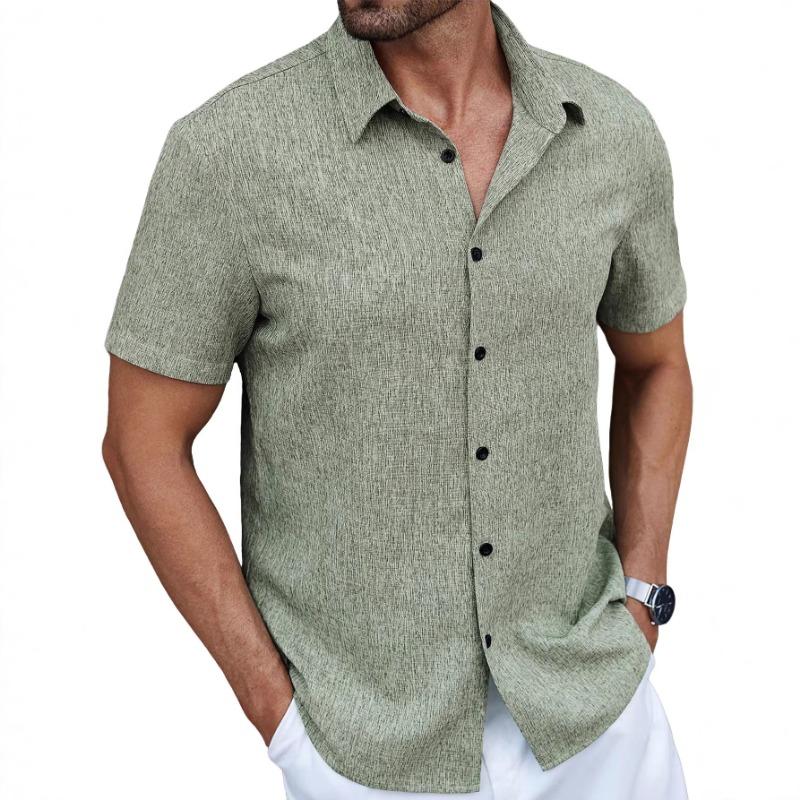 Summer New Men's Solid Color Lapel Short Sleeve Loose Breathable Business Casual Shirt