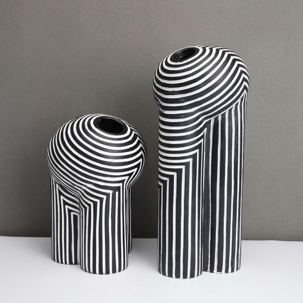 Kreative Harzvase Schwarz-Weiß Gestreifte Blumenvase Abstrakte Geometrie Handwerk Heimdekoration Terrarium Vasen Töpfe