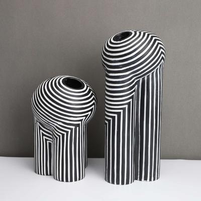 Kūrybinga dervos vazos juodai baltos dryžuotos gėlėms abstraktios geometrijos amatai namų apyvokos dekoravimas terariumo vazos vazonai