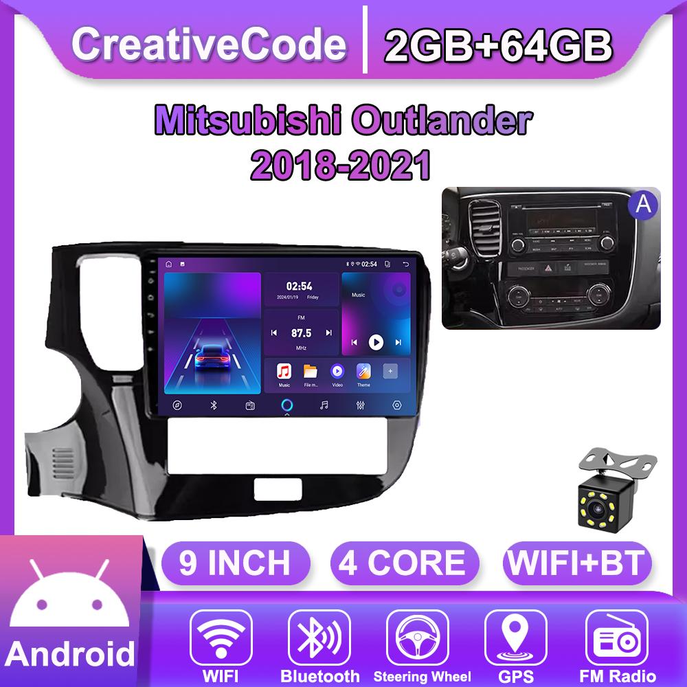 Android Car-Play Car Radio For Mitsubishi Outlander 2018-2021 Multimedia Player Head Unit Stereo GPS Navigation BT WIFI,2+64GB