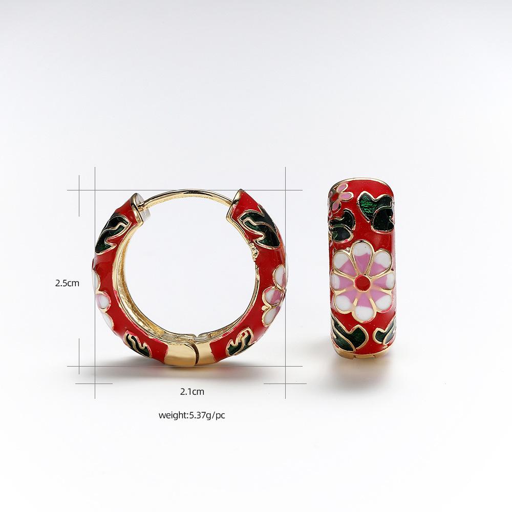 New Fashion Enamel Flower Huggie Hoop Earrings for Women Vintage Boho Circle Small Earrings Vintage Jewelry