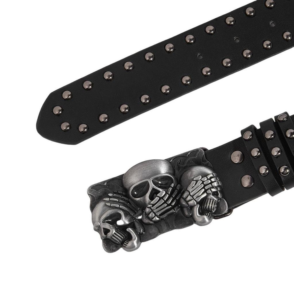 Punk Belt Unisex Fashion Personality Trend All-match Jeans Accessories Black Skull Metal Buckle Pu Girdle Retro Waistband