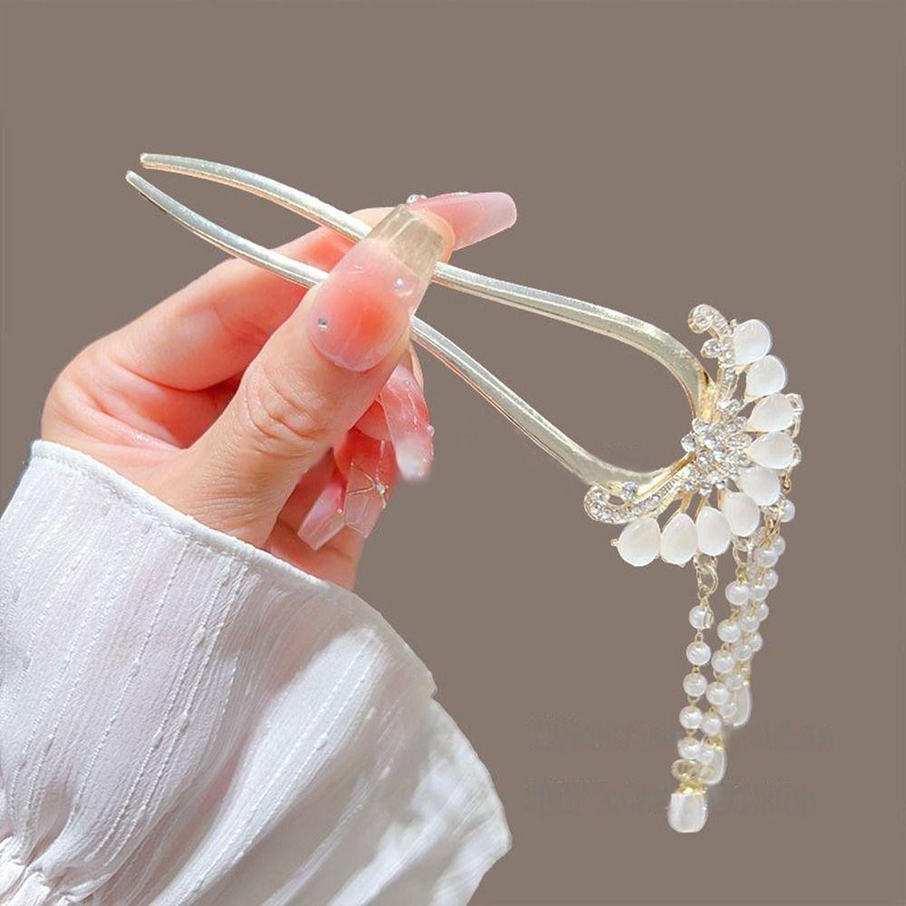 Legierung Haarnadel Quaste Blume Dutt Werkzeug Hochsteckfrisuren Kopfschmuck Vintage U-förmige Haarnadeln für Damen