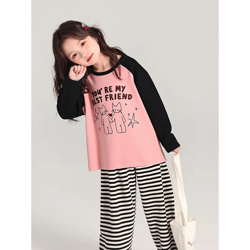 Korean Style Children's Clothing Girls' Cotton Cartoon Print Long sleeves Shirt Spring New Medium and Large Youth Bottoming Shirt