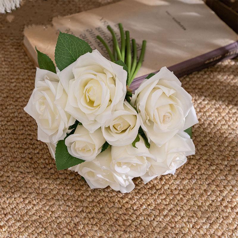 27cm Artificial Flower Simulated Bridal Bouquets Living Room Green Plant Home Decoration Ornament Desktop Prop DIY Wedding Decor белый