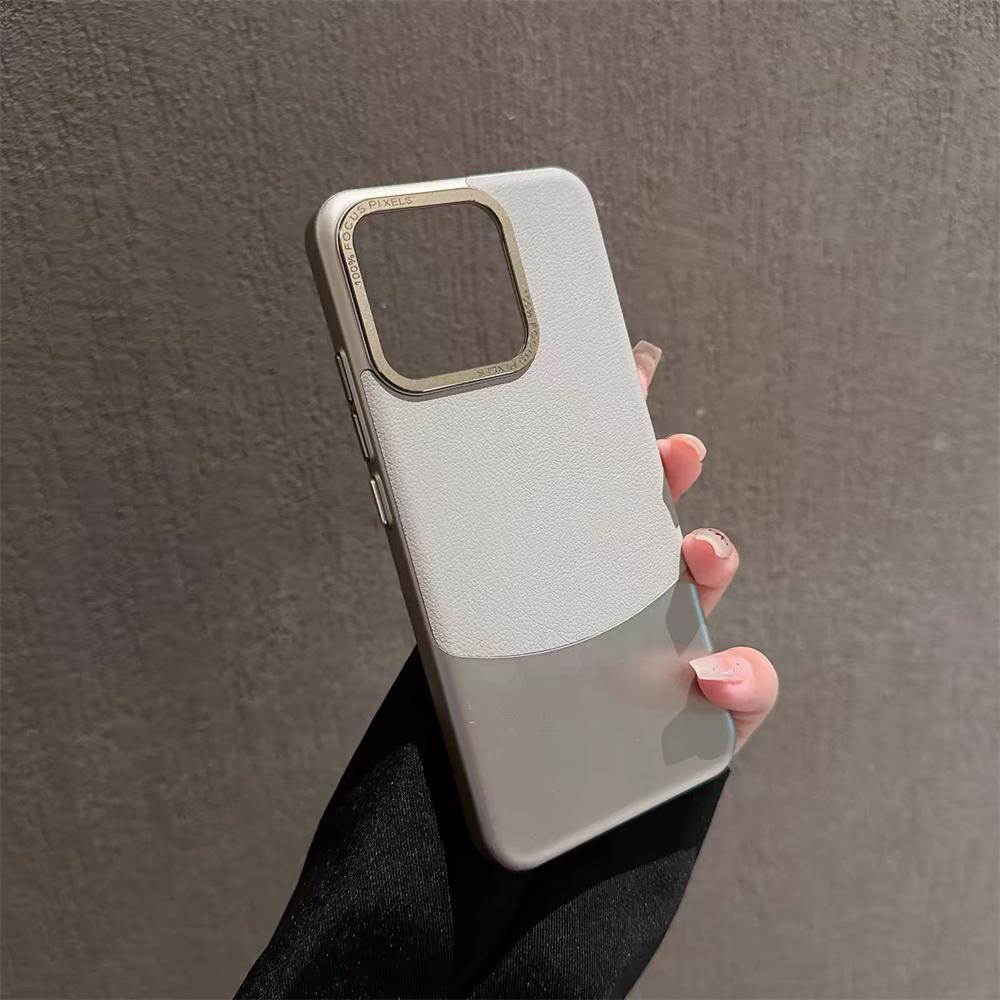 Luxury Double Color Plain Leather Matte Phone Case for Xiaomi 15 14 13 Pro Metal Lens Protection Splice Hybrid Shockproof Cover