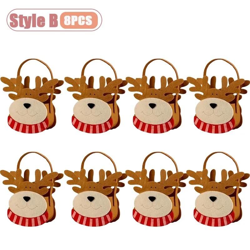 1-8PCS Christmas Felt Handbag Cute Cartoon Candy Gift Bag for Kids Decorative Hand Carry Holiday Tote for Children