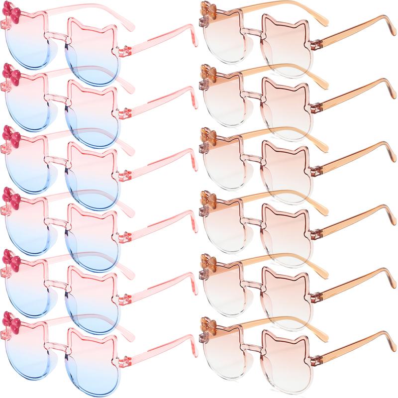 12 Pcs Cute Kitten Shaped Sunglasses for Children Fashion Multi-color Kids Decor Shades Stylish Design Sun Glasses for Girls