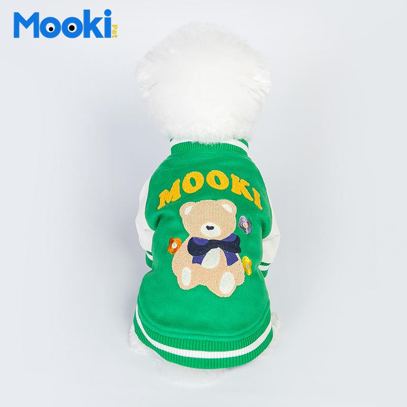 

Mookipet пальто для собак, одежда для домашних животных, зеленое шерстяное комбинированное кожаное бейсбольное хлопковое пальто с зажимом для домашних животных, хлопковое бейсбольное толстое пальто