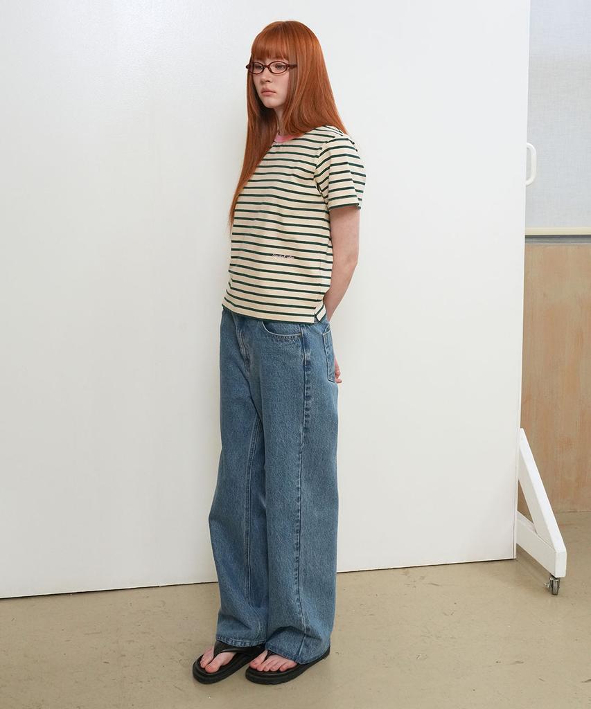 GENERALIDEA Color Block Stripe Short Sleeve T-Shirt [Ecru] / Gf2Lts522