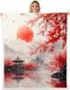 Boys Girls Japanese Style Plush Blanket for Bed Sofa Couch Japanese Ukiyoe Sherpa Blanket Cherry Blossoms Fleece Throw Blanket