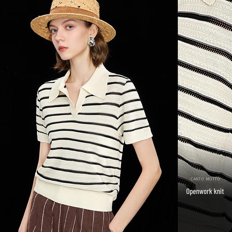 Women s Old Money Style Striped Polo Knit Top L