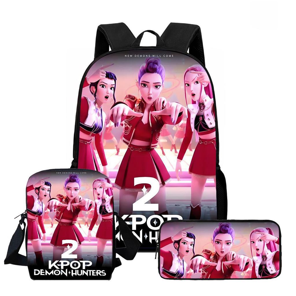 Large Capacity Schoolbag with Shoulder Strap; Student Three-piece Pencil Case Set