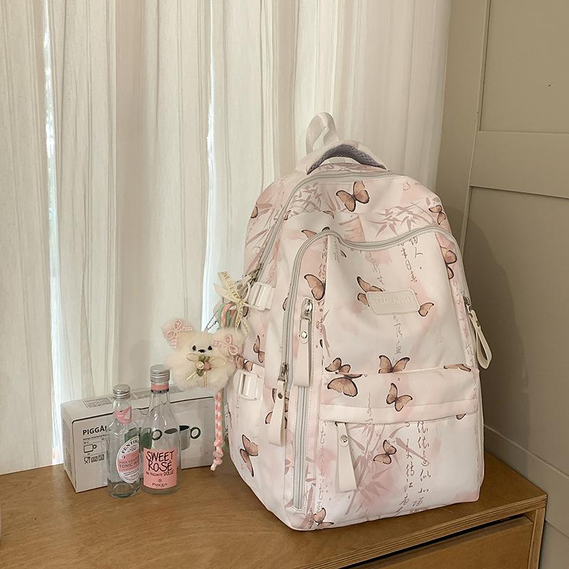 Schoolbag New High-value Fresh and Sweet National Style Literary Butterfly Backpack Junior High School Students Lightweight Large-capacity Backpack