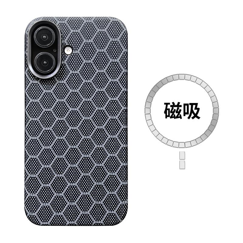 Applicable to Apple iPhone16promax honeycomb pattern Kai 13 Frafang 14 fiber 15 mobile phone case protective case iPhone-16-ProMax