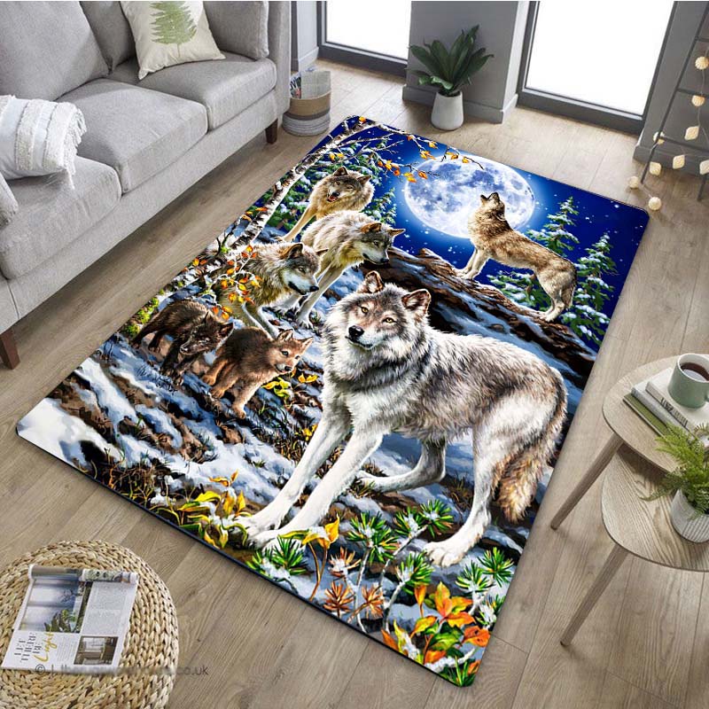 1 Stück Stilvoller Wolf Traumfänger Muster Anti-Rutsch Küchenteppich für Küche Wohnzimmer Schlafzimmer Waschbarer Flanell Teppich