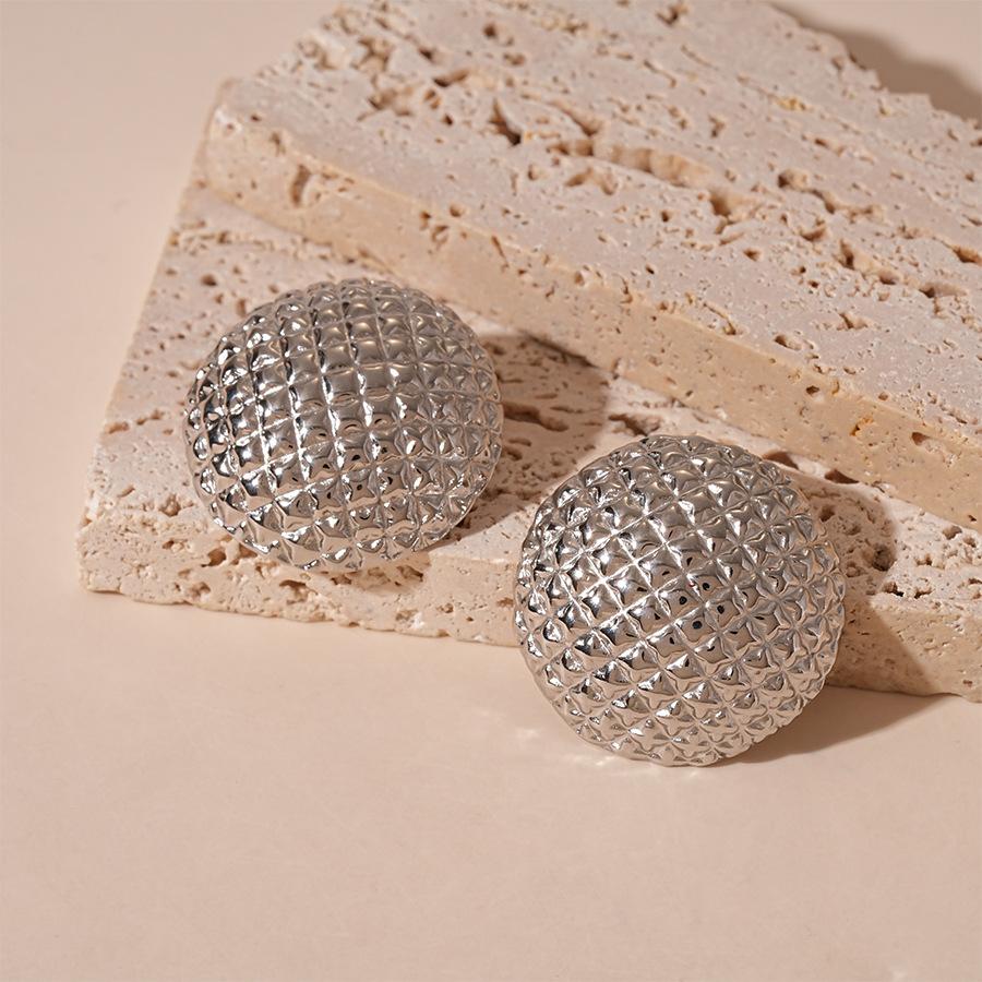 

Digadagu Simple Square Texture Stud Earrings Stainless Steel Round Geometric Earrings New Women s Daily Zircon Accessories медный