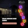 New Solar Powered Color Changing Pink Embroidered Ball Flower Wind Chime Light Waterproof Outdoor Night Light Hanging Solar Lamp