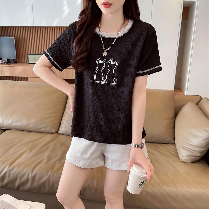 W3T Women's Cat Print Slimming Short Sleeve Summer T-Shirt