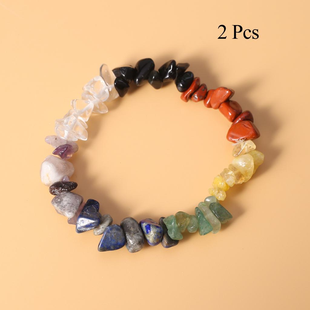 2Pcs, Healing Crystals Bracelet Jewelry, Chakra Natural Stone Gravel for Energy, Protection, Luck, Gift for Yoga Meditation, 18cm