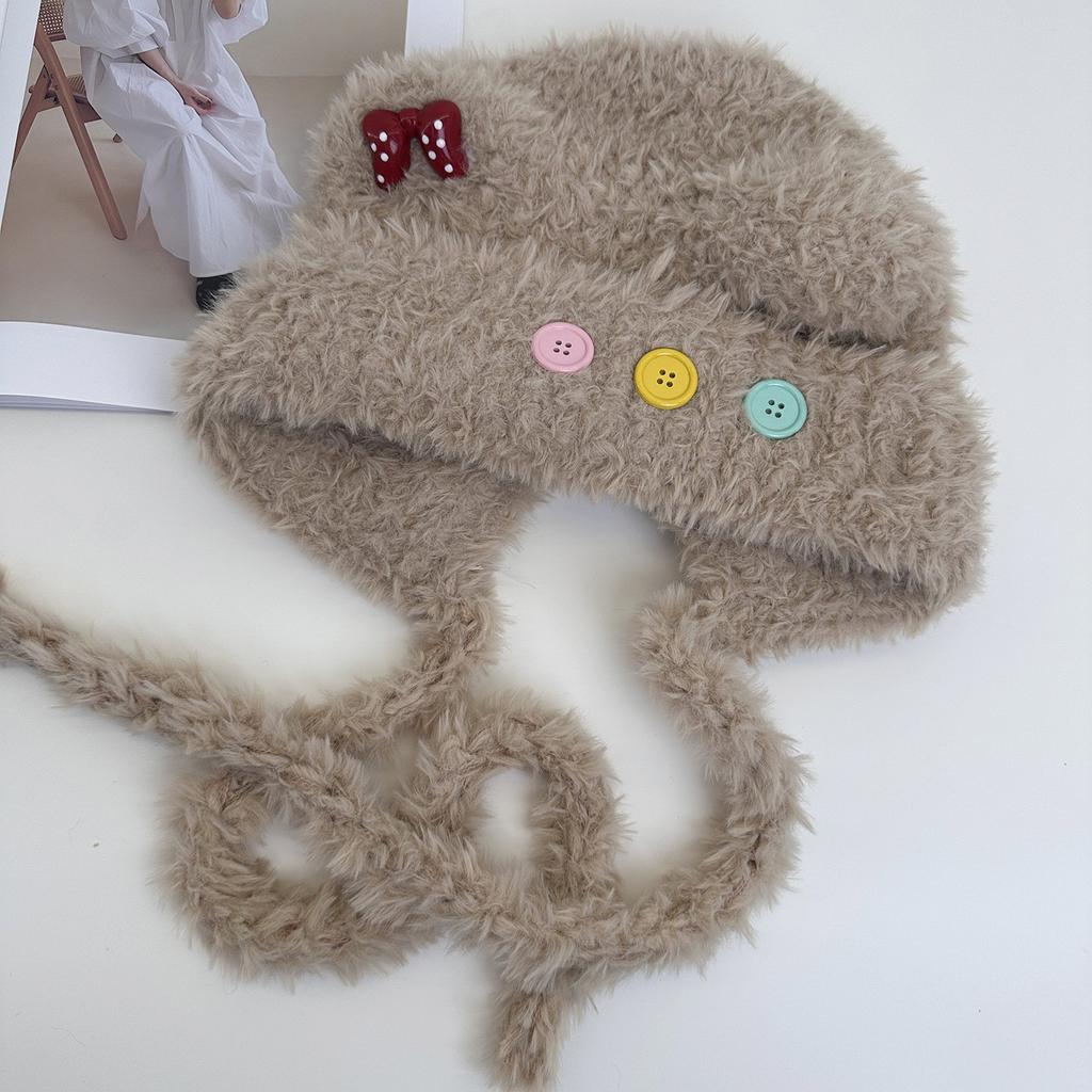 Bear Ears Plush Knitted Hat Female Winter Cute Face Small Warm Ear Protection Wool Hat Cold Lei Feng Hat