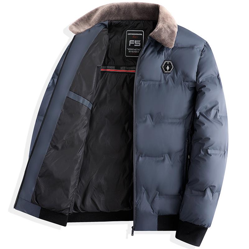 Cappotto invernale da uomo in cotone con collo in pelliccia alla moda, spesso, corto e caldo, in cotone, con risvolto, piumino