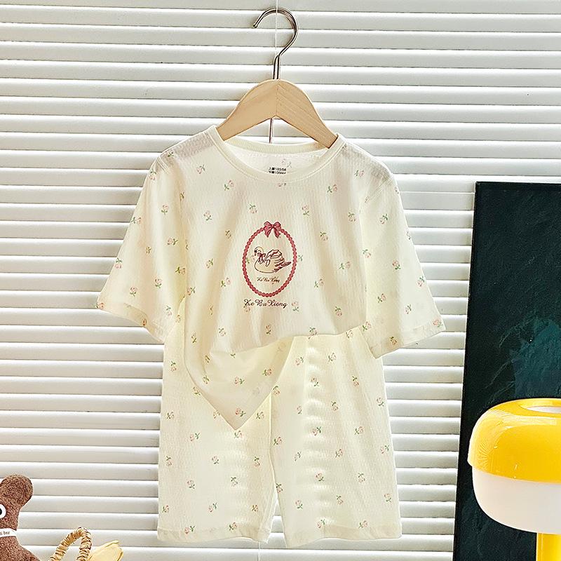 Kids' Pure Cotton Summer Pajama Set: Boys & Girls Three-Quarter Sleeve Homewear