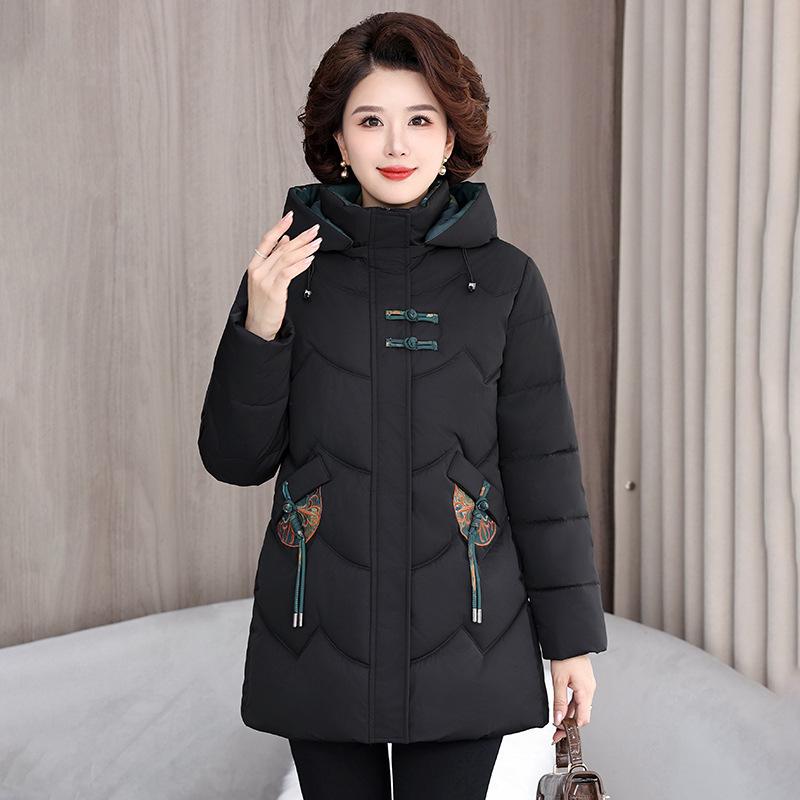 2024 Winter Women's Short Hooded Down Cotton Coat for Middle-Aged & Elderly