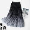 Blue Starry Sky Gradient Mesh Mid Length Skirt Women's Elastic Waist Pleated Skirt   Fantasy Fairy Tales Spring and Summer