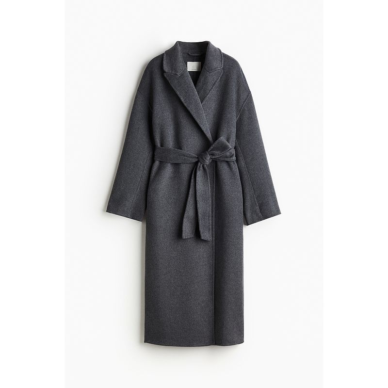 

HM Women s Clothing Woolen Outwear Winter Silm Turn Lapel Collar Wool Blend Long-Cut Coat 1252419