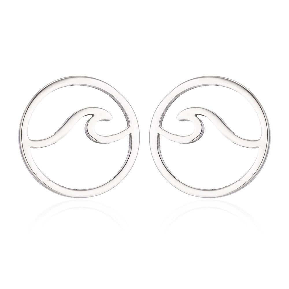 New Arrival: Women s Stainless Steel Sea Wave Hoop Earrings - European & American Style, Versatile Summer Jewelry