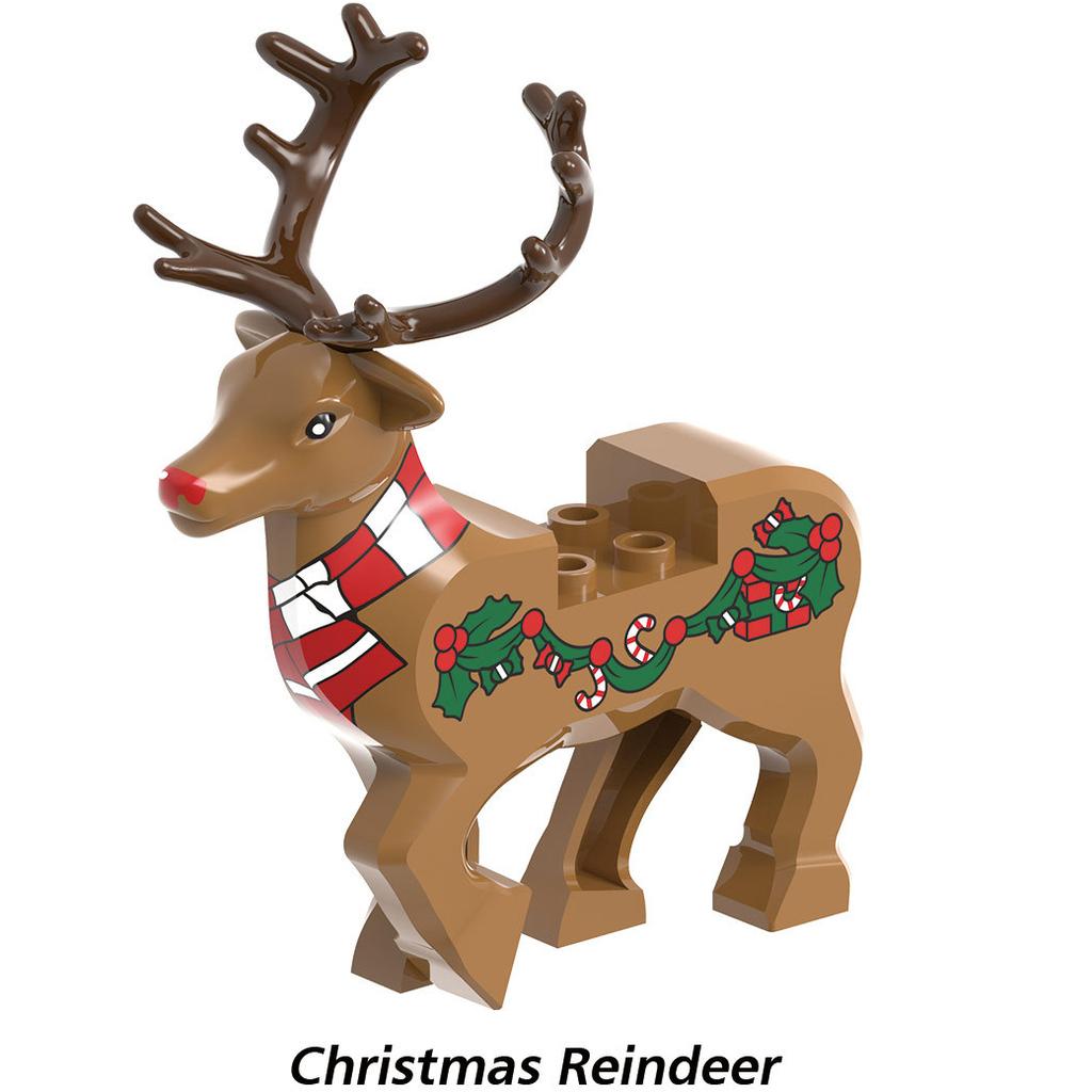 MOC Christmas Village House Building Blocks Sleigh Reindeer Tree Present Car Wreath Fireplace Gingerbread Man Bricks Toys Gift
