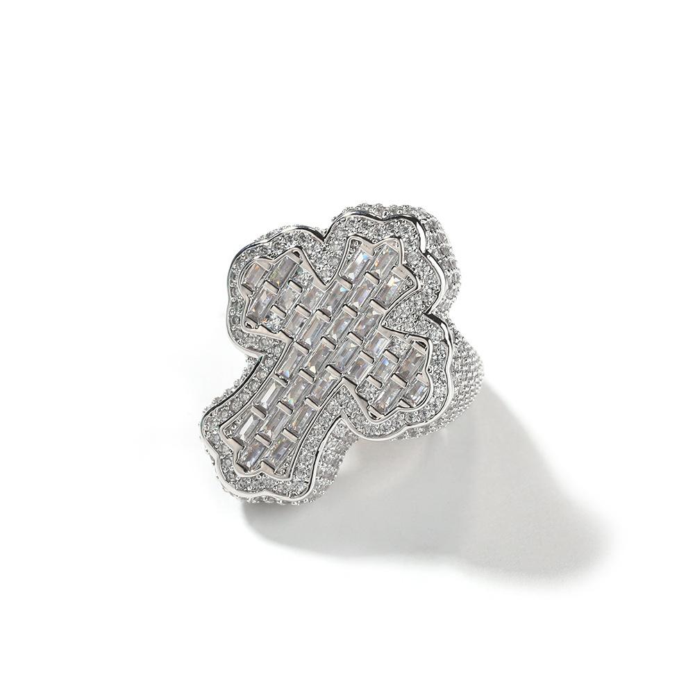 Hip Hop Vintage Ring Microset Zircon Personality Cross Men's Ring Index Finger Accessory Ring