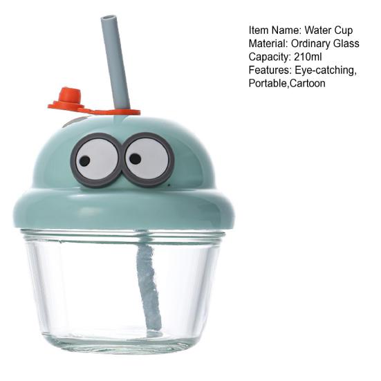 Glass Tumbler with Straw And Lid 210ml Reusable Iced Coffee Cup Cute Cartoon Drinking Cup for Water Matcha Travel
