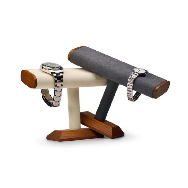 Minimalist Jewelry Display Stand Walnut Wood Structure With Soft Velvets Surfaces Space Saving Showcase Rack