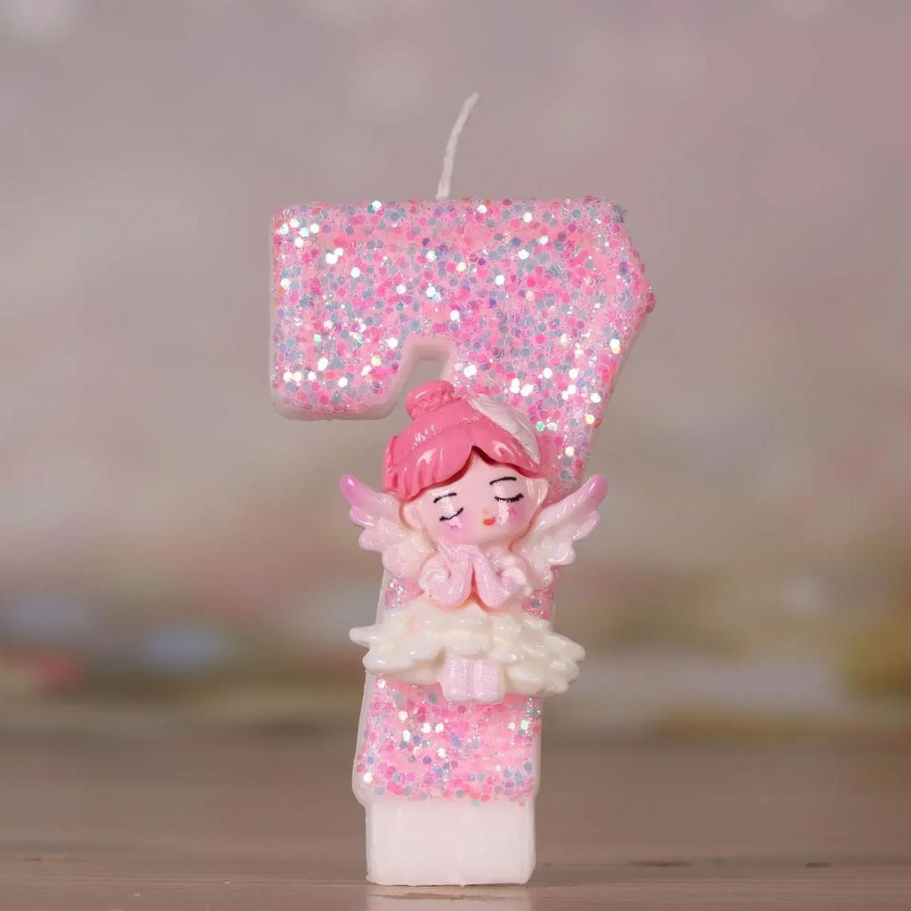 3D Number Candles for Cake Toper Decor, Pink Fairy Glitter, Digital Candles, Happy Birthday Party, Wedding Cake Decoration Acces