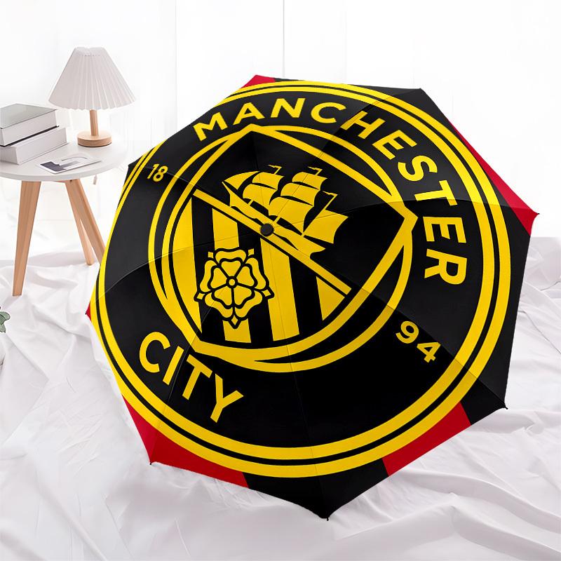 Manchester City, Parasol Automatyczny z Godłem, 8-żebrowa Konstrukcja, Przenośny Parasol, Odpowiedni dla Mężczyzn i Kobiet na Wszystkie Pory Roku, Idealny