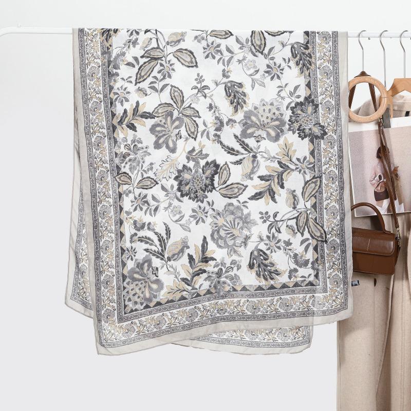 

Spring and Autumn Ladies Retro Cotton and Linen Feel Scarf Shawl Summer Fashion Beach Veil Hot Sale above 175cm