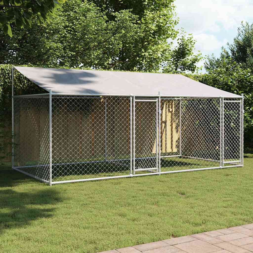 Vidaxl Dog Cage, With Roof and Door, Grey, 4X2X2 M, Steel
