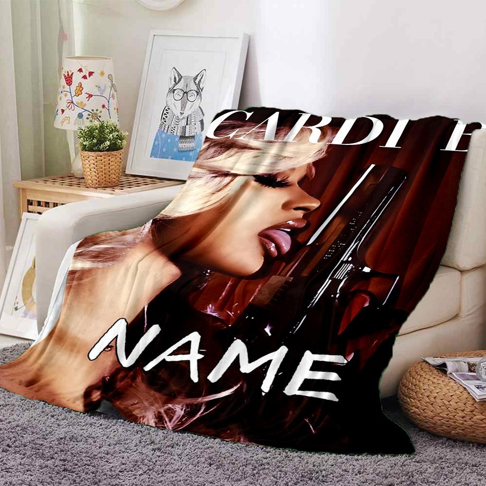 Cardi B Portrait With Gun Four Seasons Blanket Customized With Your Name Lightweight And Warm Perfect Gift For Home Office Camping Sofa Travel Beach