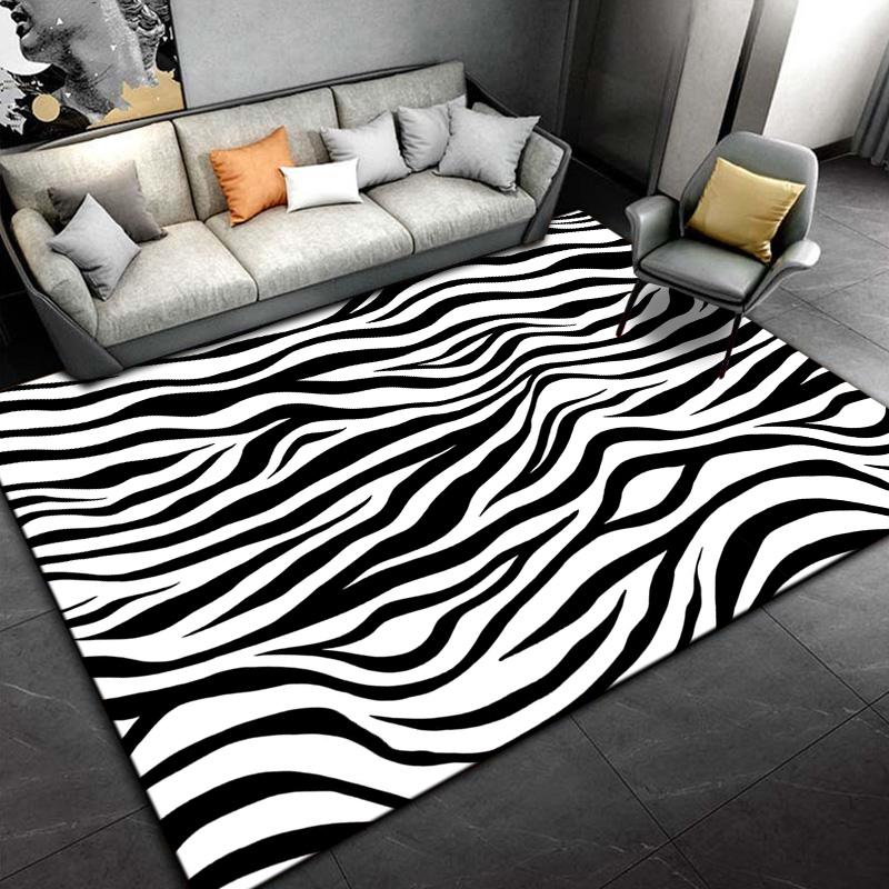 Black White Print Zebra Pattern Area Rug Large,Carpet Rug for Living Room Bedroom Kitchen Doormat Decoration,Non-slip Floor Rug