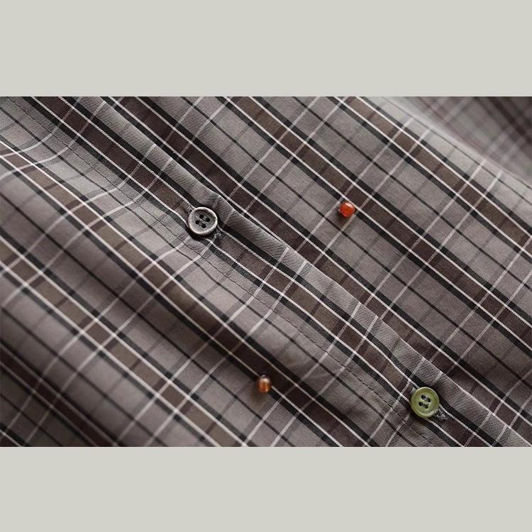 Women's Retro Plaid Color Block Button-Down Long Sleeve Shirt - 2025 Autumn/Winter Loose Fit Slimming Casual Top