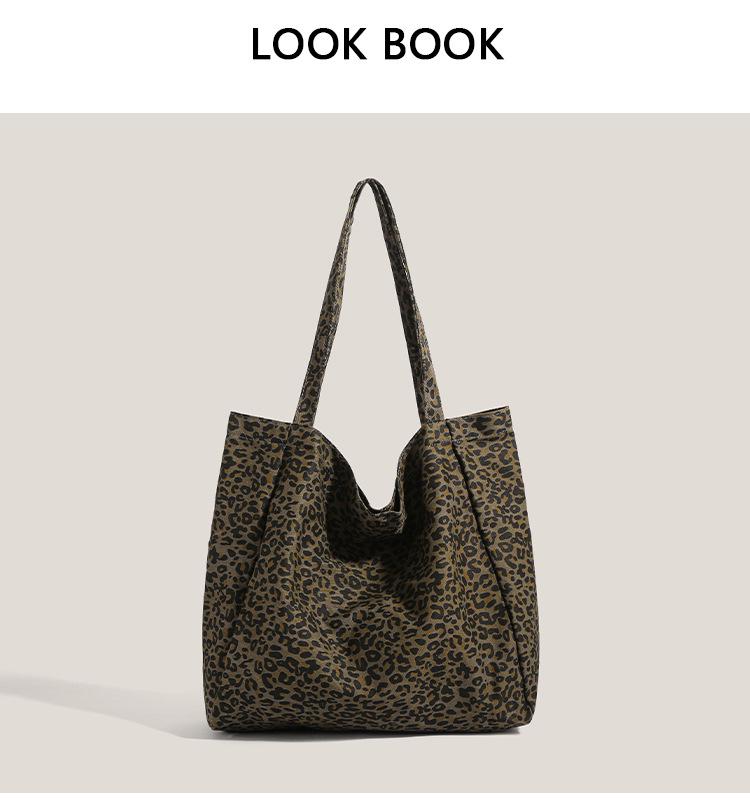 Leopard Print Canvas Shoulder Bag for Women - 2025 Trendy Large Capacity Tote