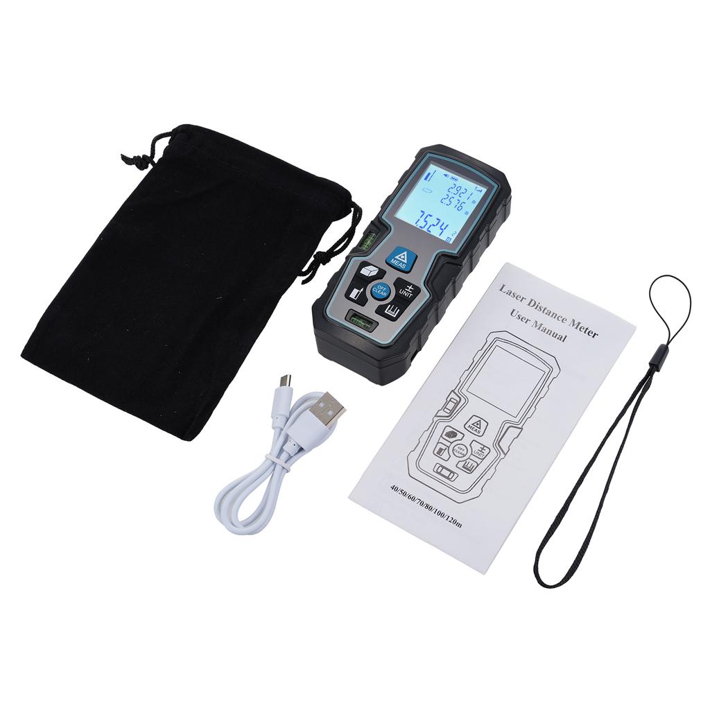 Handheld-Laser-Entfernungsmesser, doppelte Libelle, wiederaufladbarer Messmesser, 20 Speicherplätze, m/ft