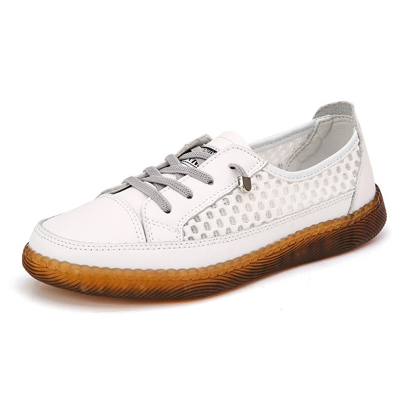 Fashion Genuine Leather Soft Sole Outdoor Summer Walking Vulcanized Shoes Women Jogging Sneakers Woman Flat Trainers Fitness Footwear
