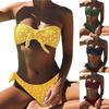 Set da 2 pezzi/set costume da bagno con stampa a punti e colori a contrasto, set di costumi da bagno con lacci per il nuoto