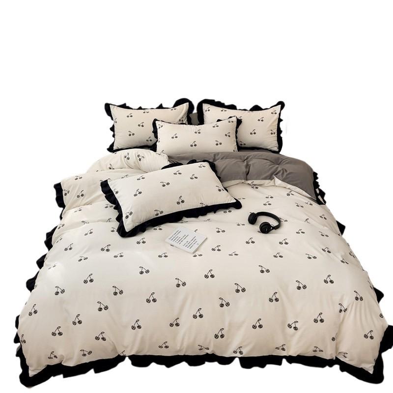 Washed Cotton Ruffle Bedding Set French Hepburn Style Floral Sets