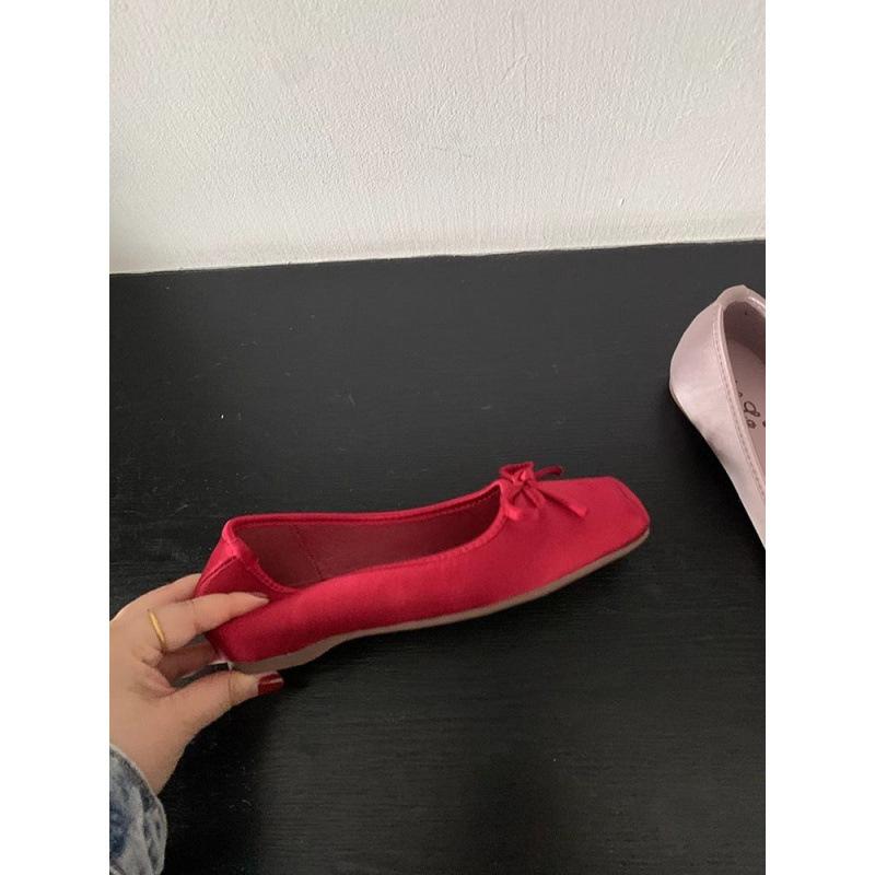 New single shoes ballet shoes spring and summer heightening shoes square head small blue bow women's shoes retro ladyshoes French