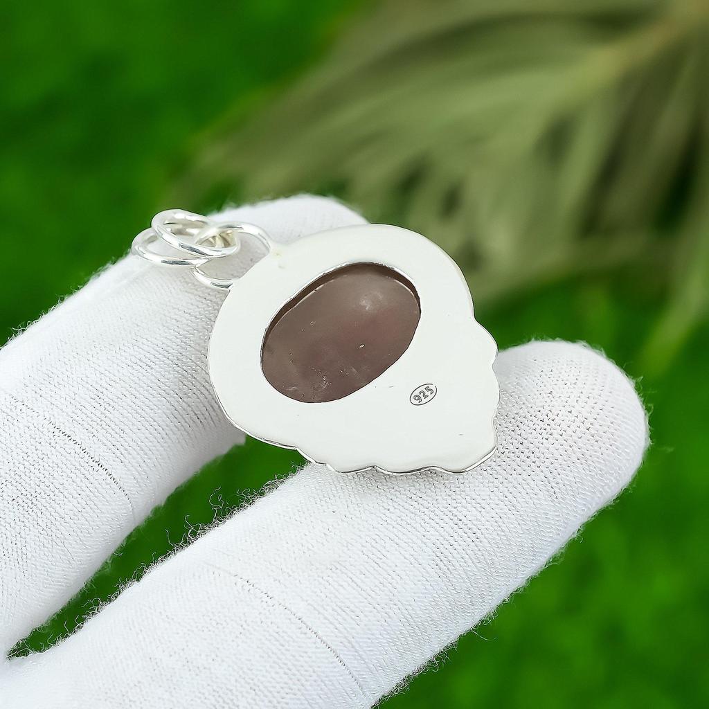 Natürlicher Erdbeerquarz Edelstein Anhänger 925 Sterlingsilber Schmuck für Frauen